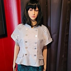 BCBG Maxazria Light Gray Double Breasted Short Sleeve Blazer SZ L